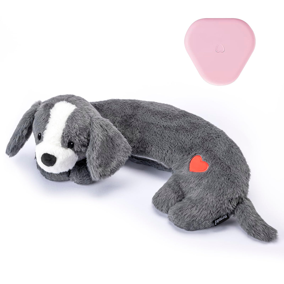 Moropaky heartbeat puppy toy closeup shows soft plush for calming cuddles
