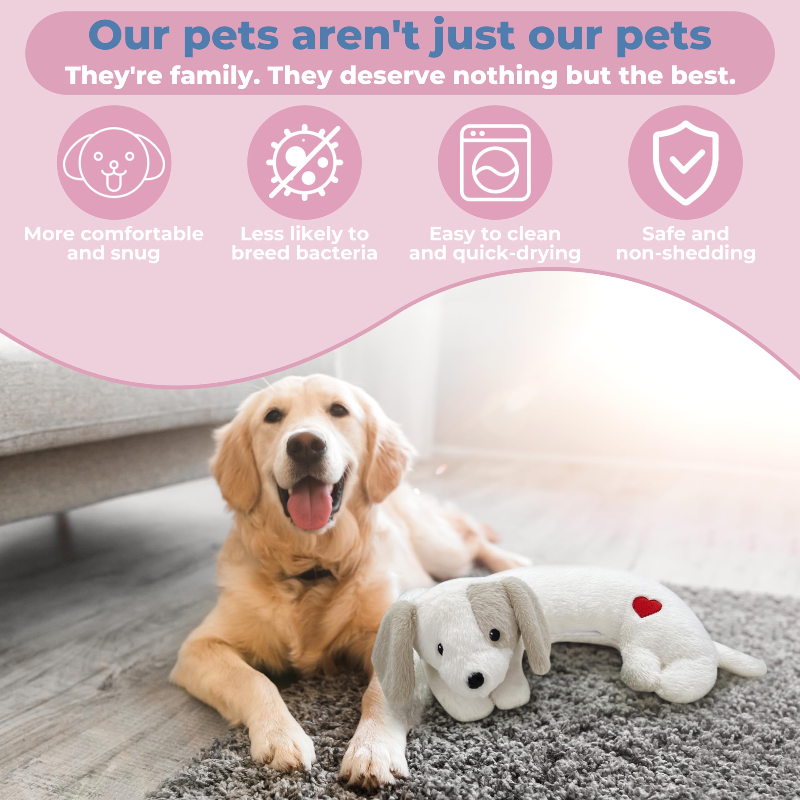 Moropaky Heartbeat Puppy Toy being cuddled on the sofa indicates non-medicated anxiety support at home.