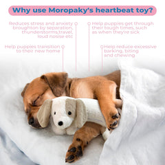 Moropaky Heartbeat Toy plush materials visible for cozy companionship and non-medicated calming aid.
