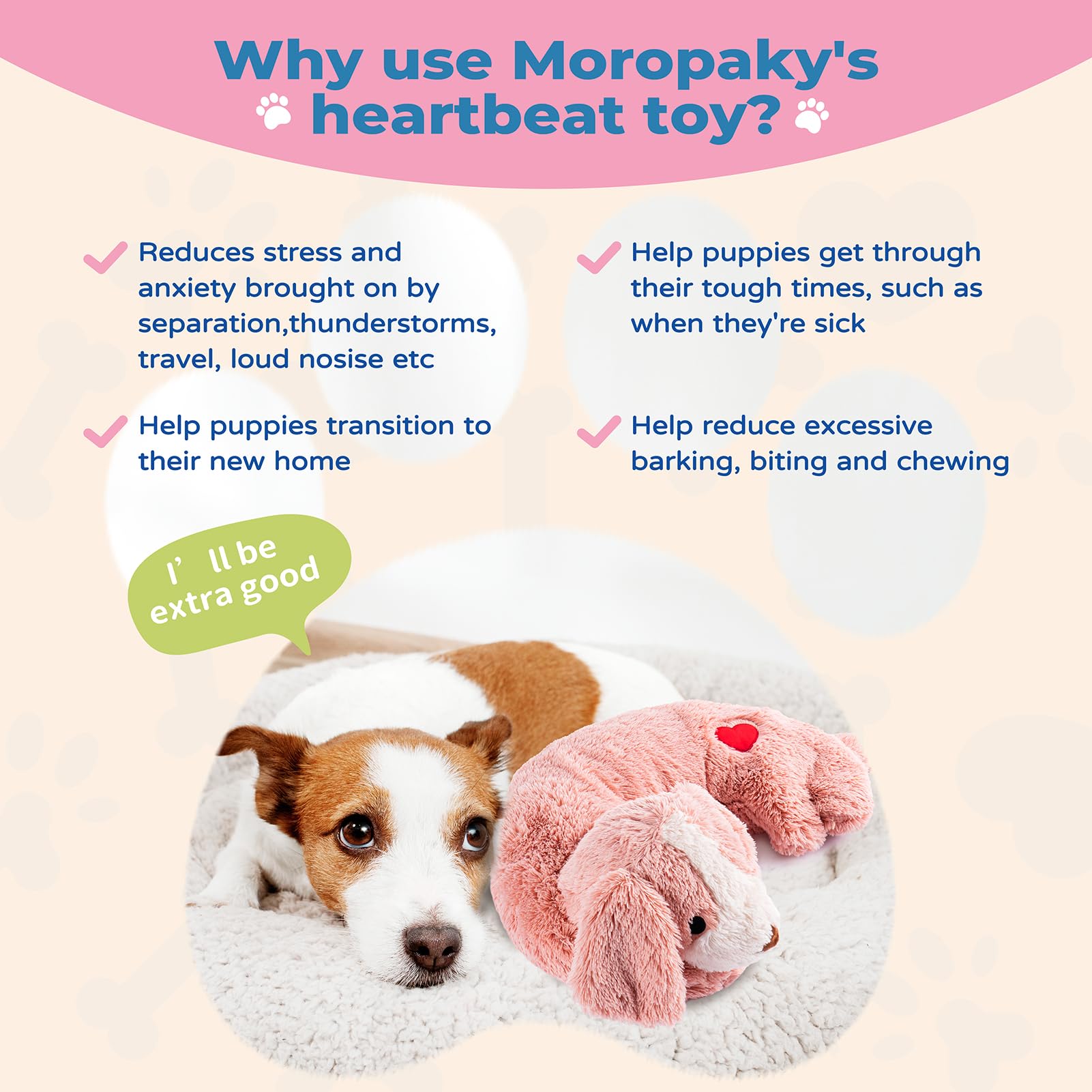 Moropaky Heartbeat Toy puppy side view - companionship that eases loneliness in new homes.