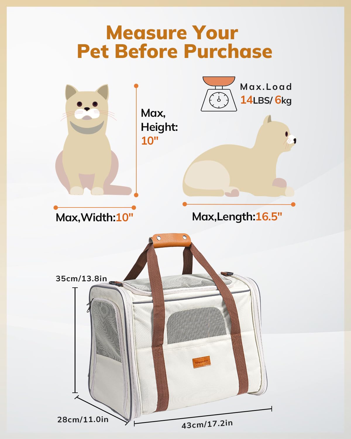 Morpilot cat carrier adjustable strap and leather handle for versatile carrying