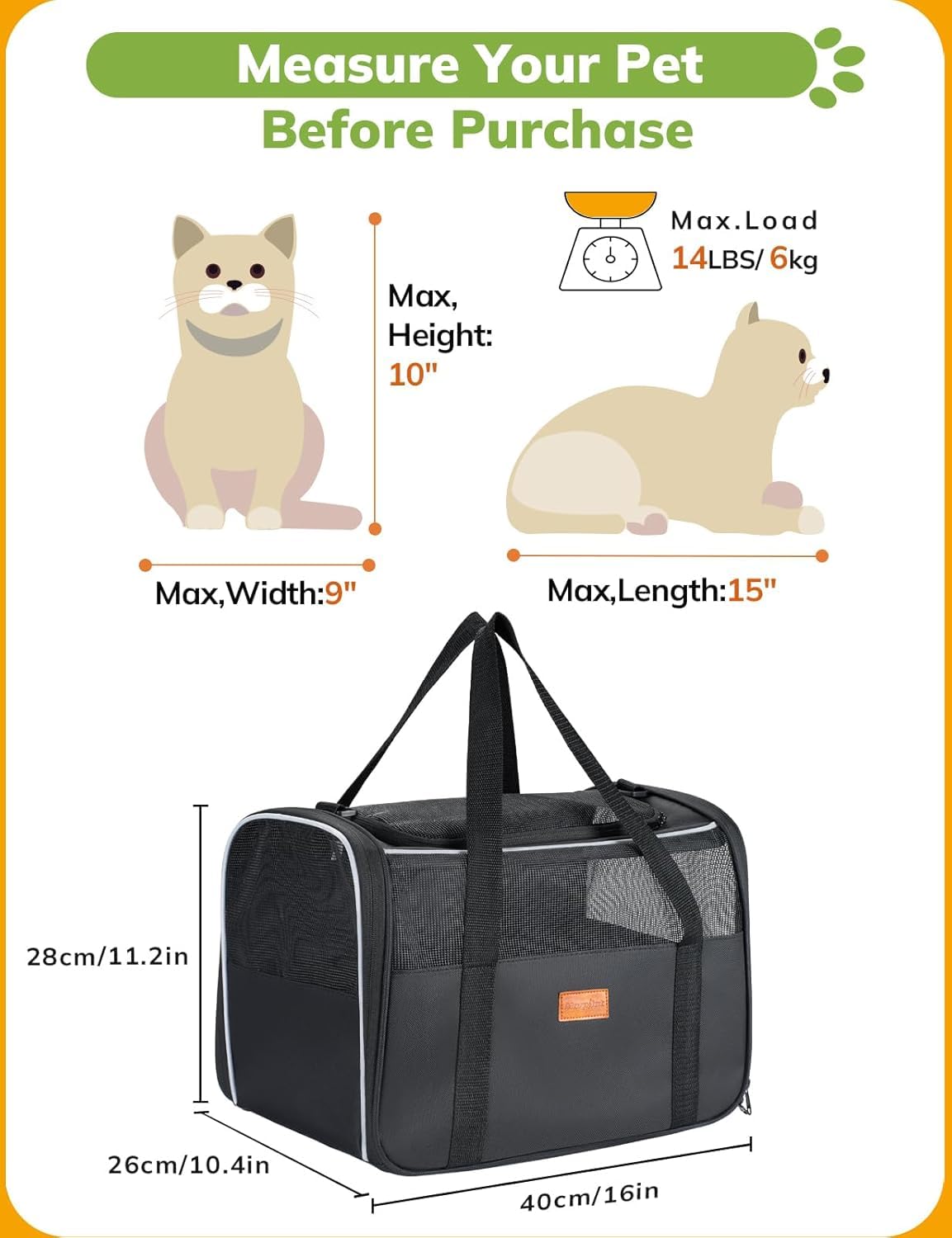Morpilot Cat Carrier Soft with removable washable mat for easy cleanup