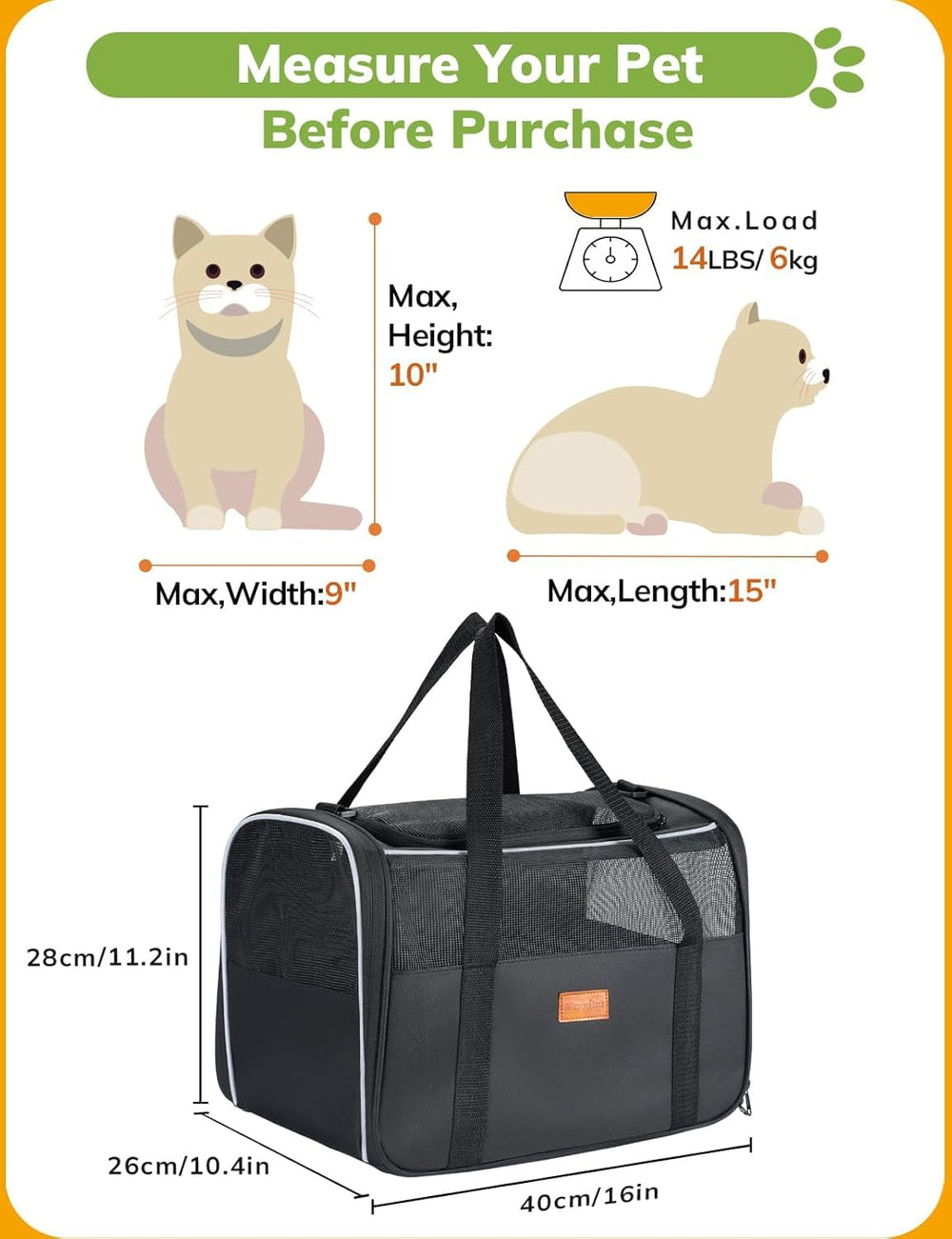 Morpilot Cat Carrier Soft with removable washable mat for easy cleanup