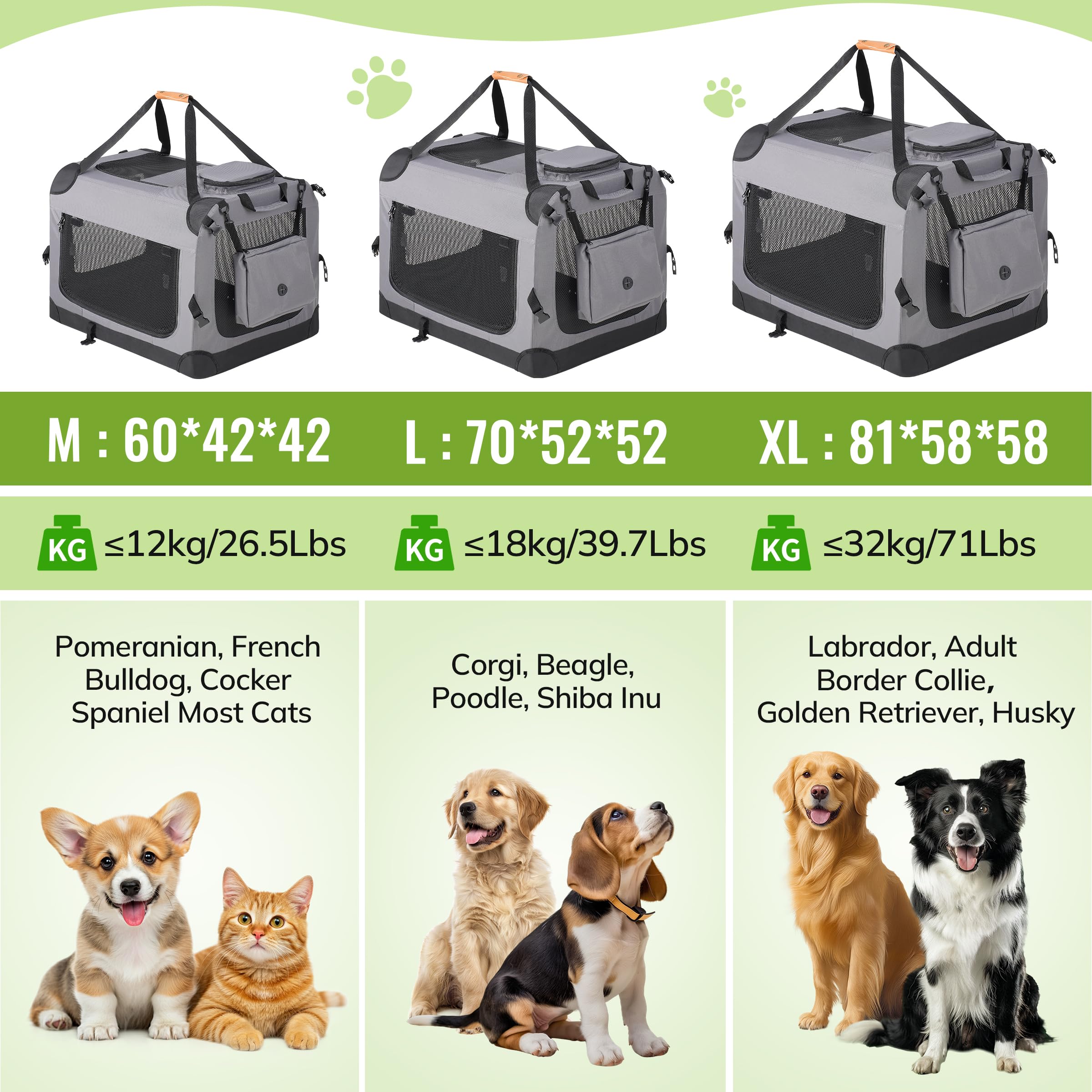 Morpilot crate storage pockets for leashes, toys, and treats.