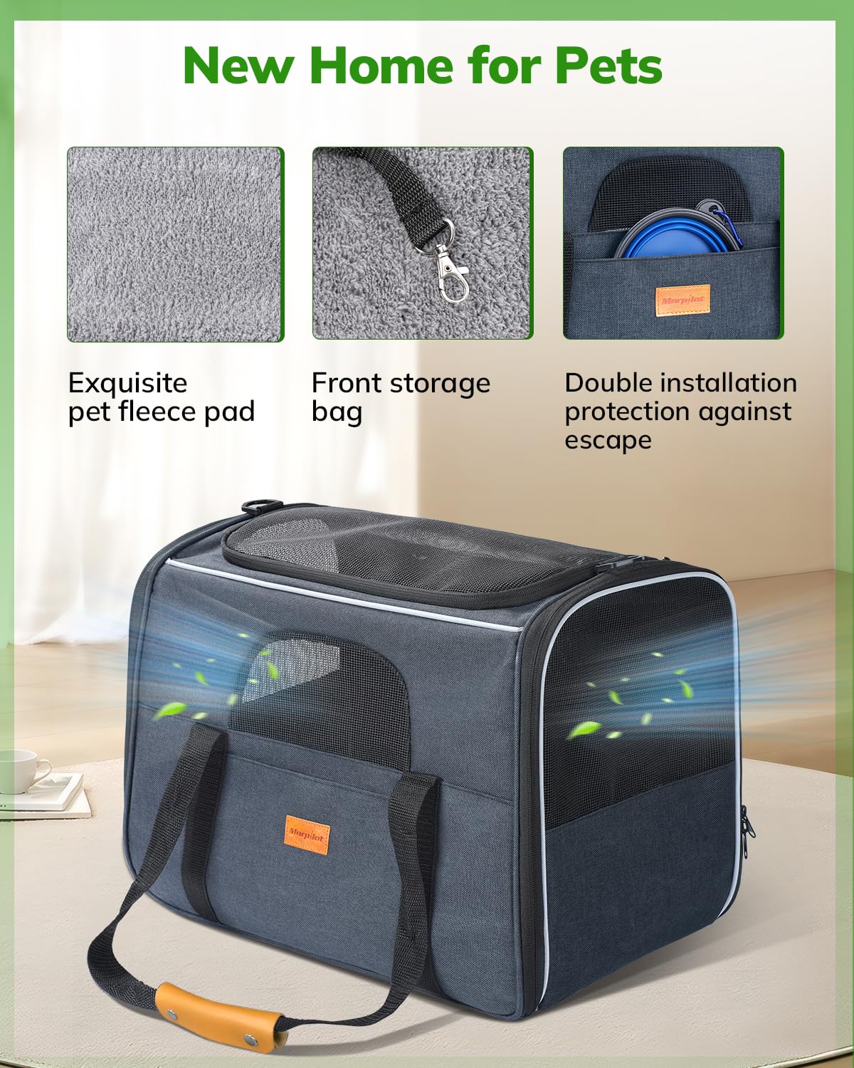 Morpilot pet travel carrier bag secure safety buckle prevents escapes