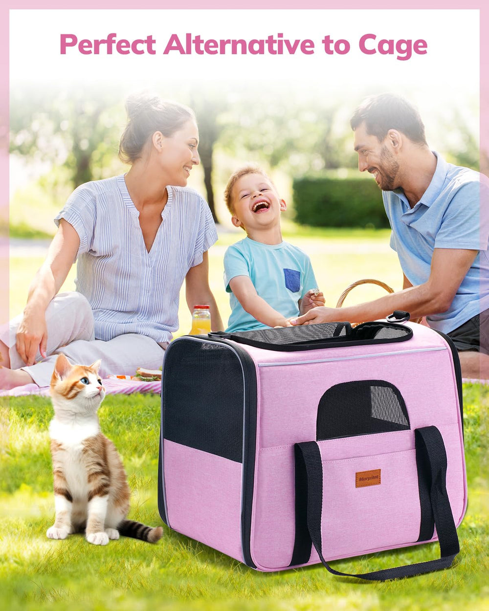 Morpilot portable cat carrier pink collapsible frame demonstrates easy storage and travel.
