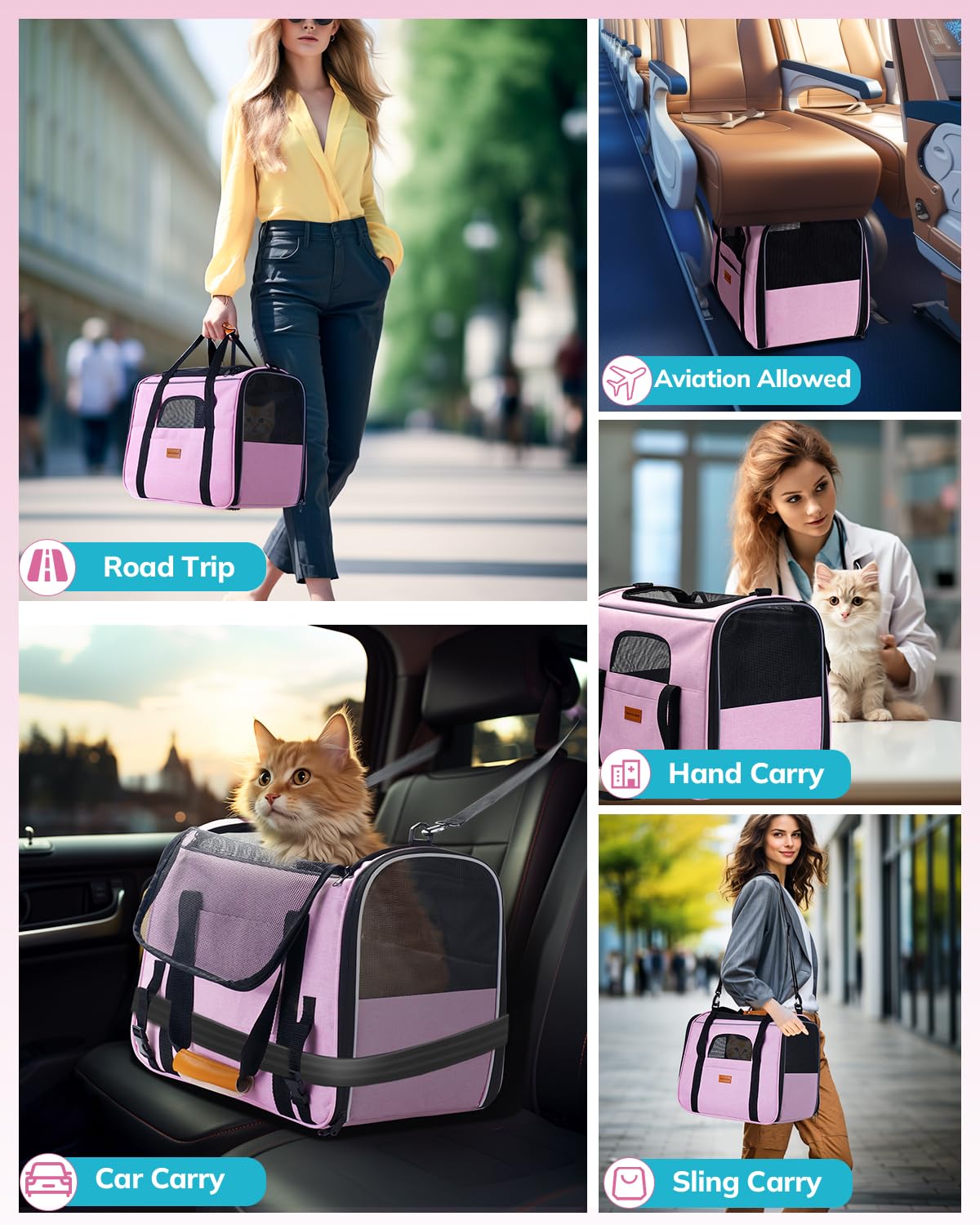 Morpilot portable cat carrier pink side panel shows breathable design for steady airflow.