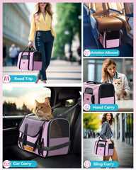 Morpilot portable cat carrier pink side panel shows breathable design for steady airflow.