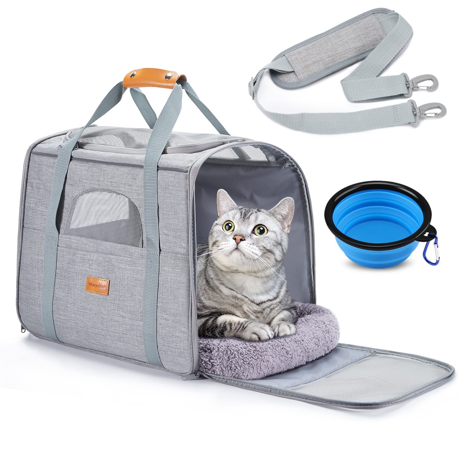 Morpilot portable cat carrier spacious enables comfortable stretching during travel.