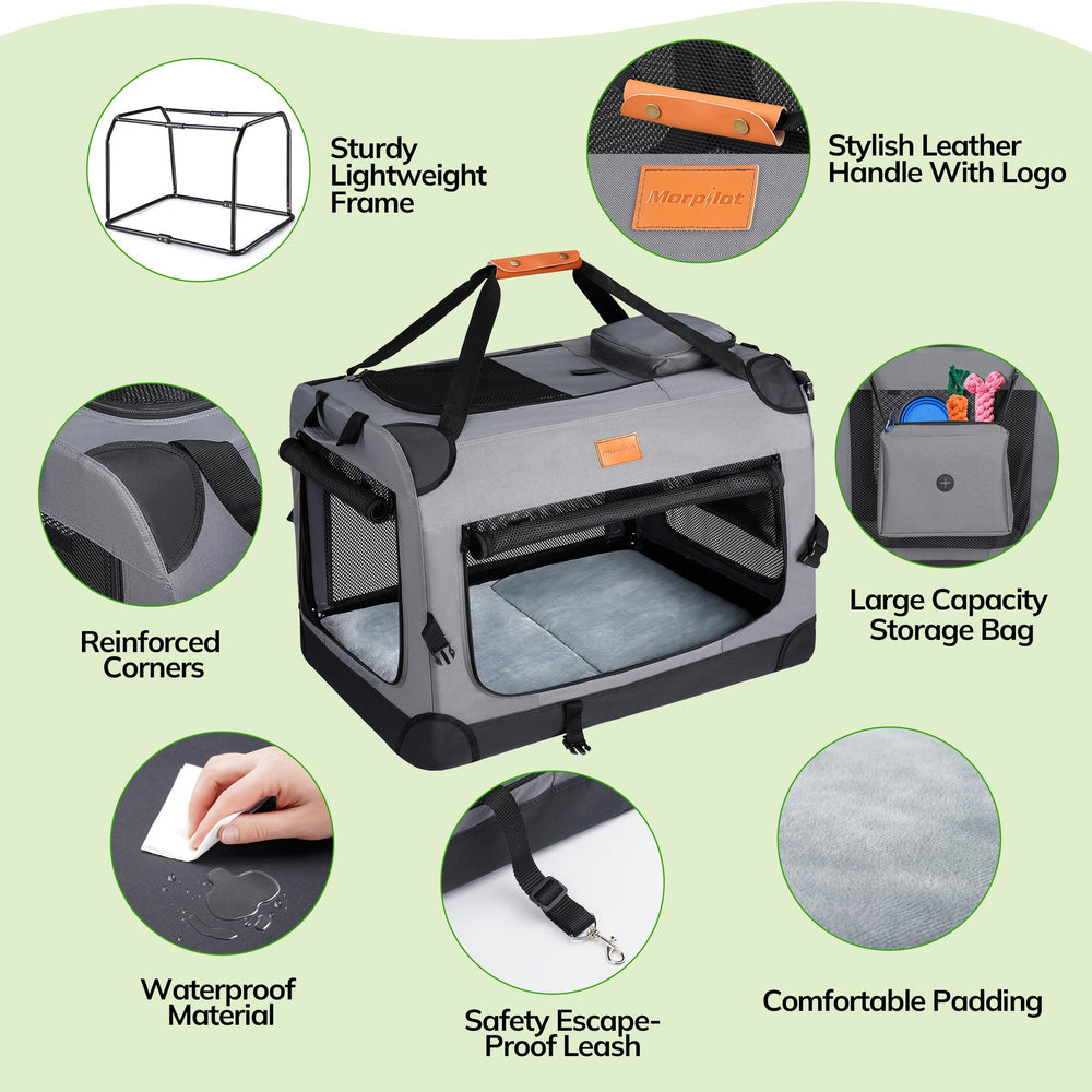 Morpilot collapsible crate with durable mesh windows for airflow and visibility.