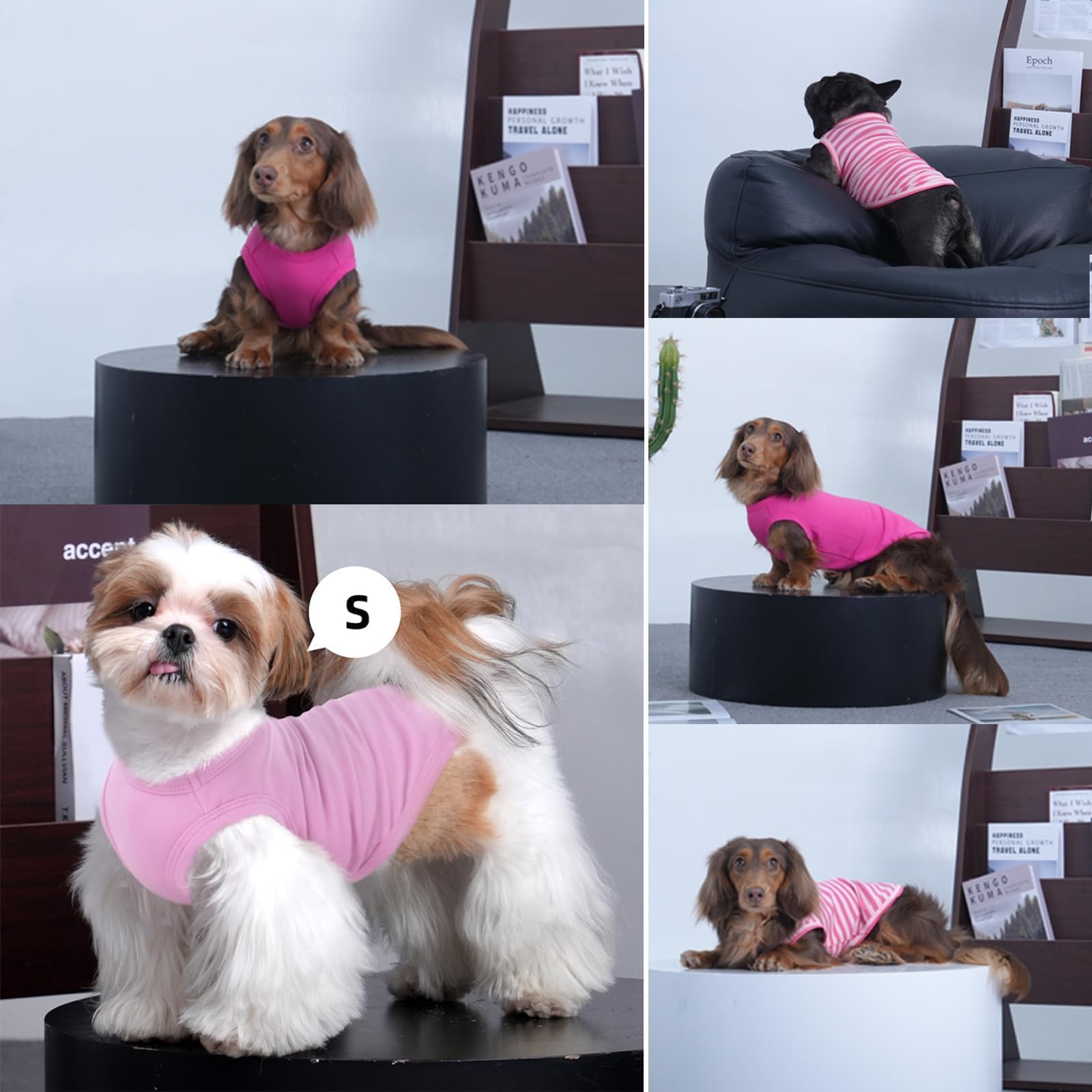 Morvigive 3-pack striped pink dog tshirt side view shows easy pull-on design for quick dressing