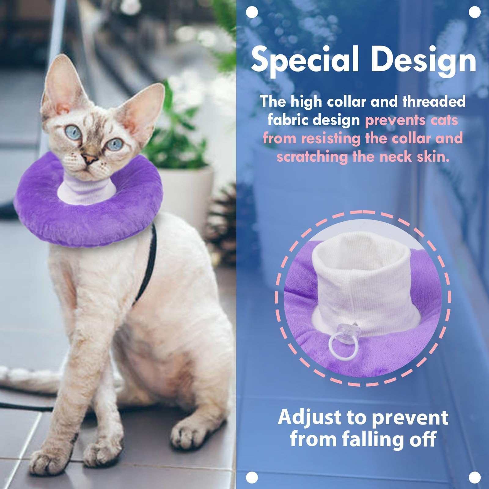 MORVIGIVE cat cone collar adjustable drawstring closeup shows snug fit and easy on/off.