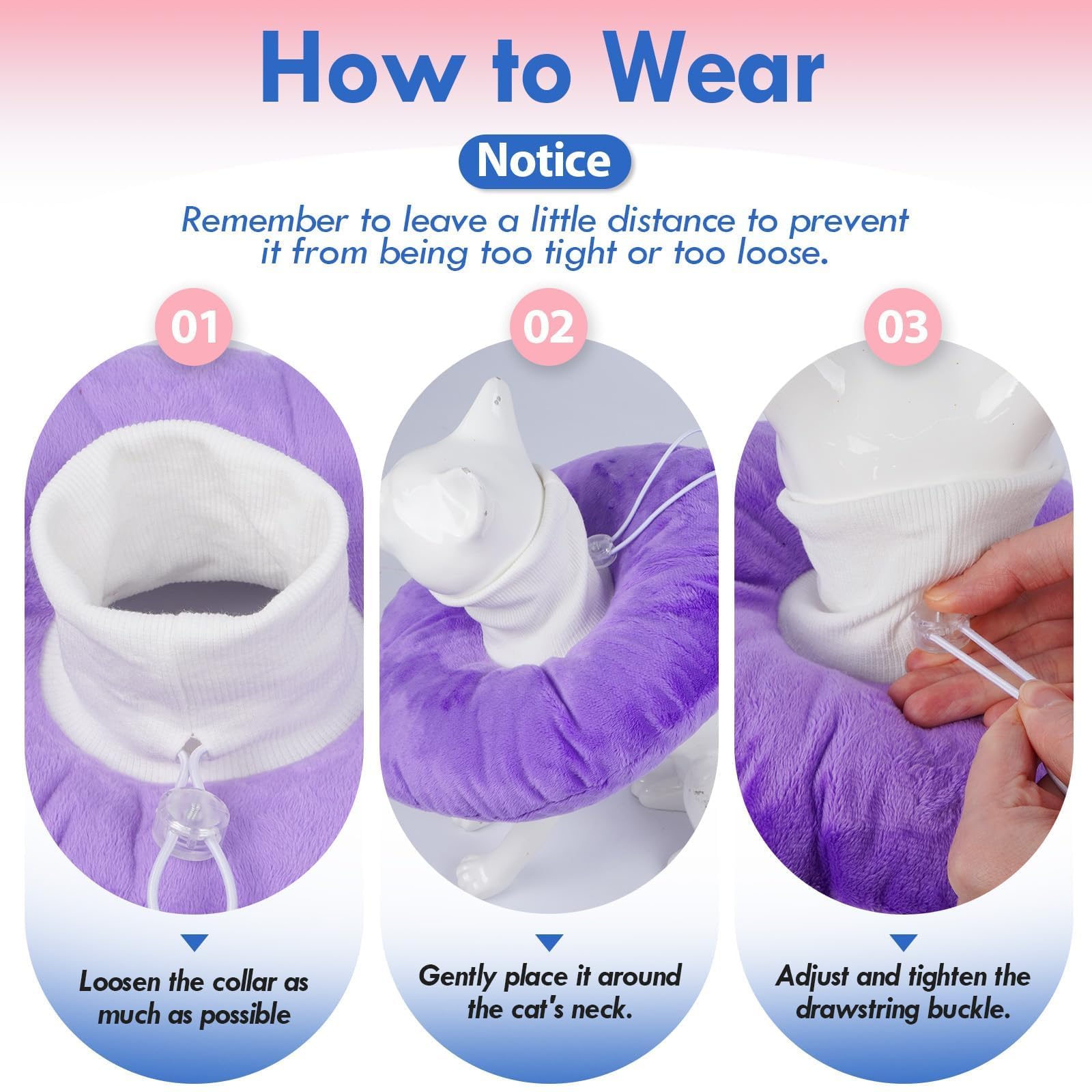 MORVIGIVE cat cone collar size S fits neck 15-19 cm for various life stages.