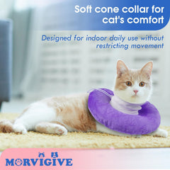 MORVIGIVE cat cone collar soft padding provides breathable comfort for extended wear.