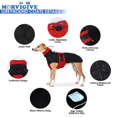 MORVIGIVE greyhound coat red large with reflective bar enhances visibility at dawn or night