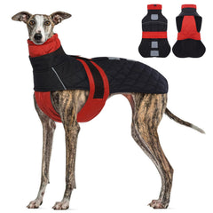 MORVIGIVE greyhound coat in red large shows waterproof outer shell for wet-day walks