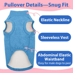 MORVIGIVE blue pullover vest for small dogs, easy on-off design.