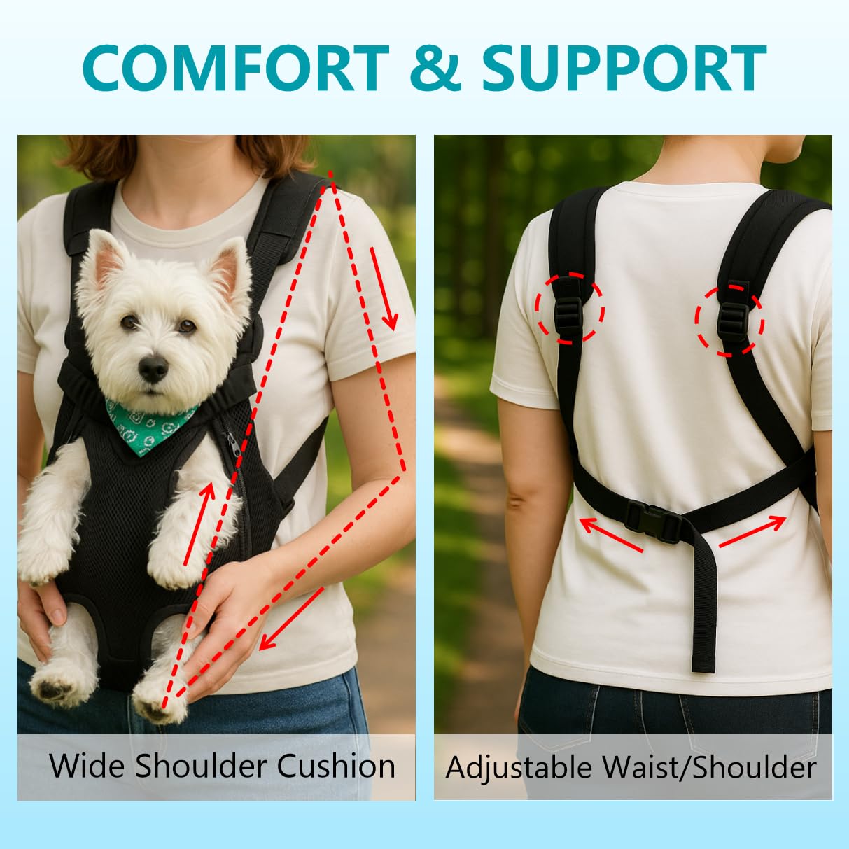 Mosago dog front-carry wear showcases hands-free versatility during activities