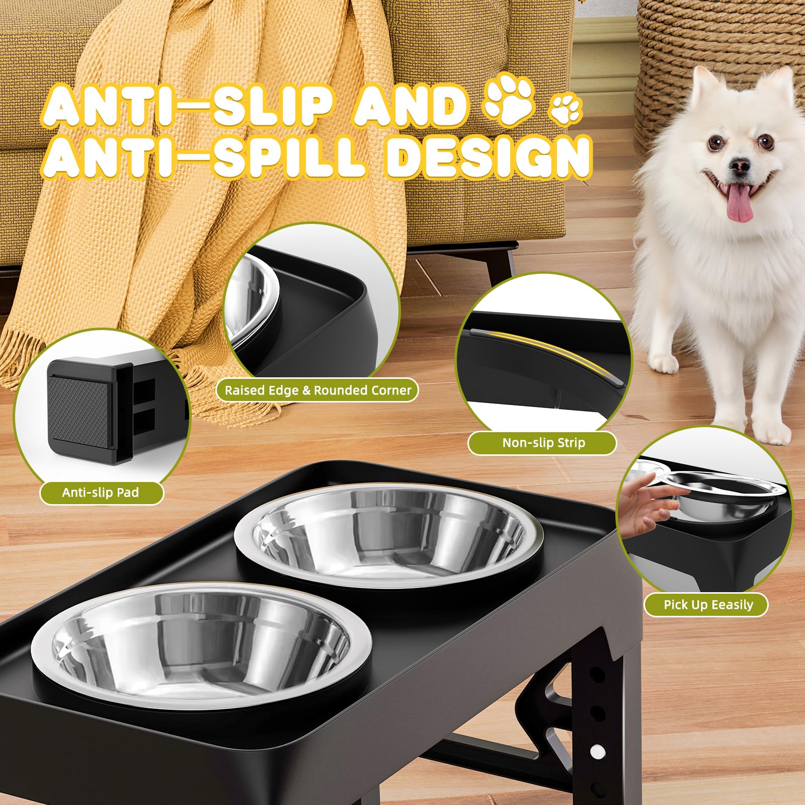 Moserein elevated dog bowls non-slip feet protect floors during enthusiastic meals.