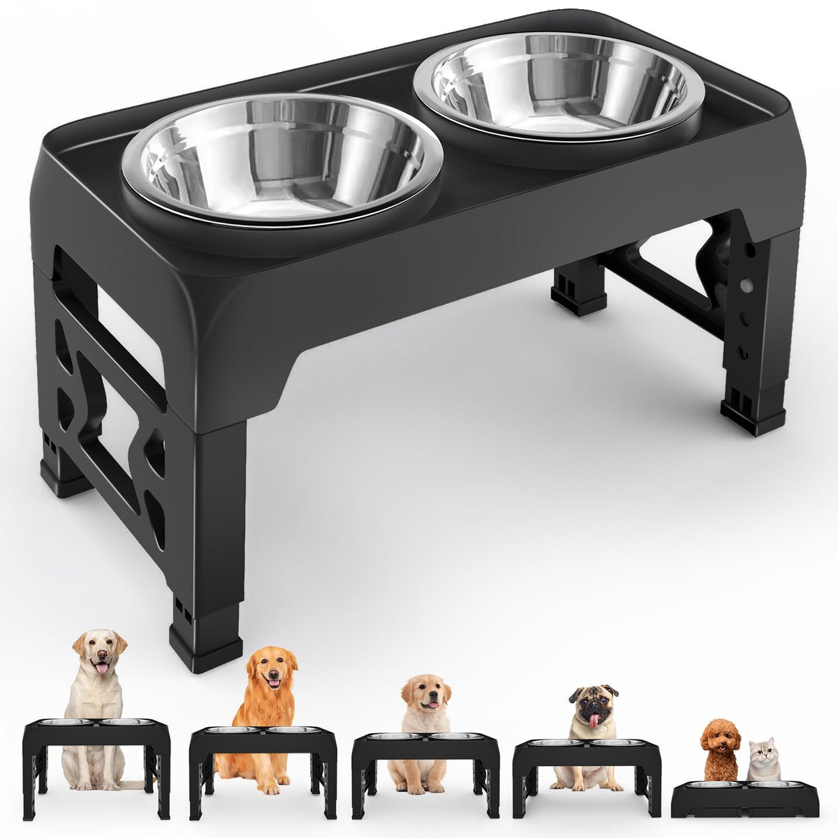 Moserein elevated dog bowls stand assembly showing sturdy frame for mess-free feeding.