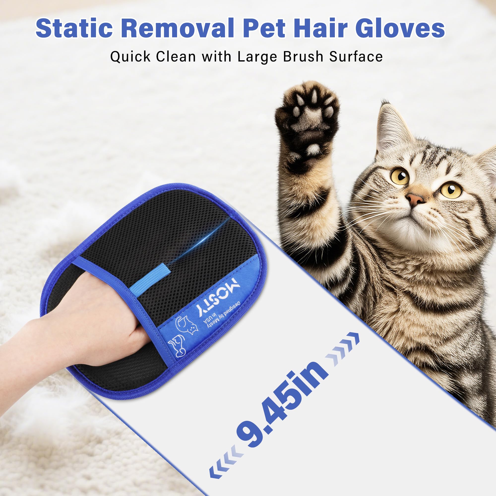 MOSTY Pet Hair Removal Glove on car seat demonstrates interior cleaning