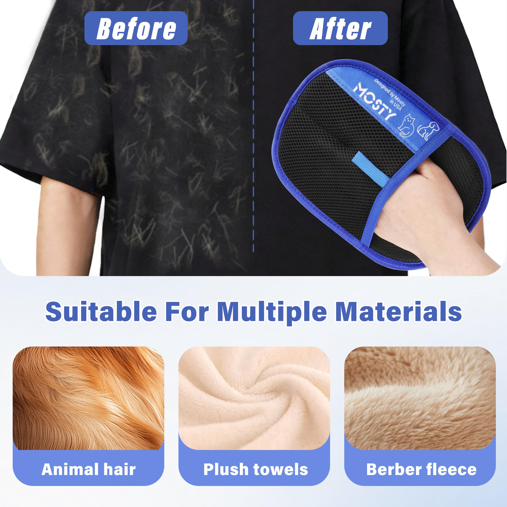 MOSTY Pet Hair Removal Glove on clothing for deshedding fabric