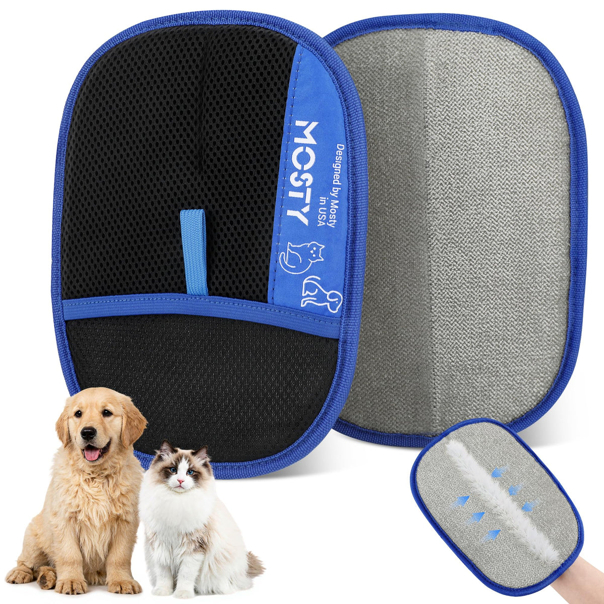 MOSTY Pet Hair Removal Glove double-sided action lifts fur from furniture
