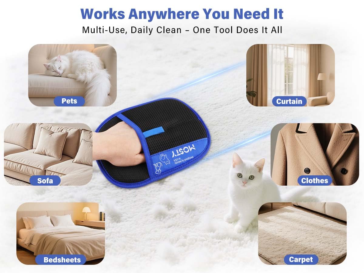 MOSTY Pet Hair Removal Glove electrostatic power attracts fur effortlessly