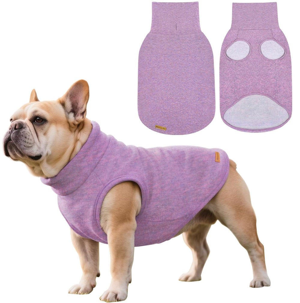 Mosucoirl dog sweater front view in purple for cozy winter warmth