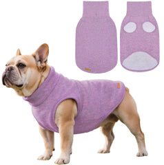 Mosucoirl dog sweater front view in purple for cozy winter warmth