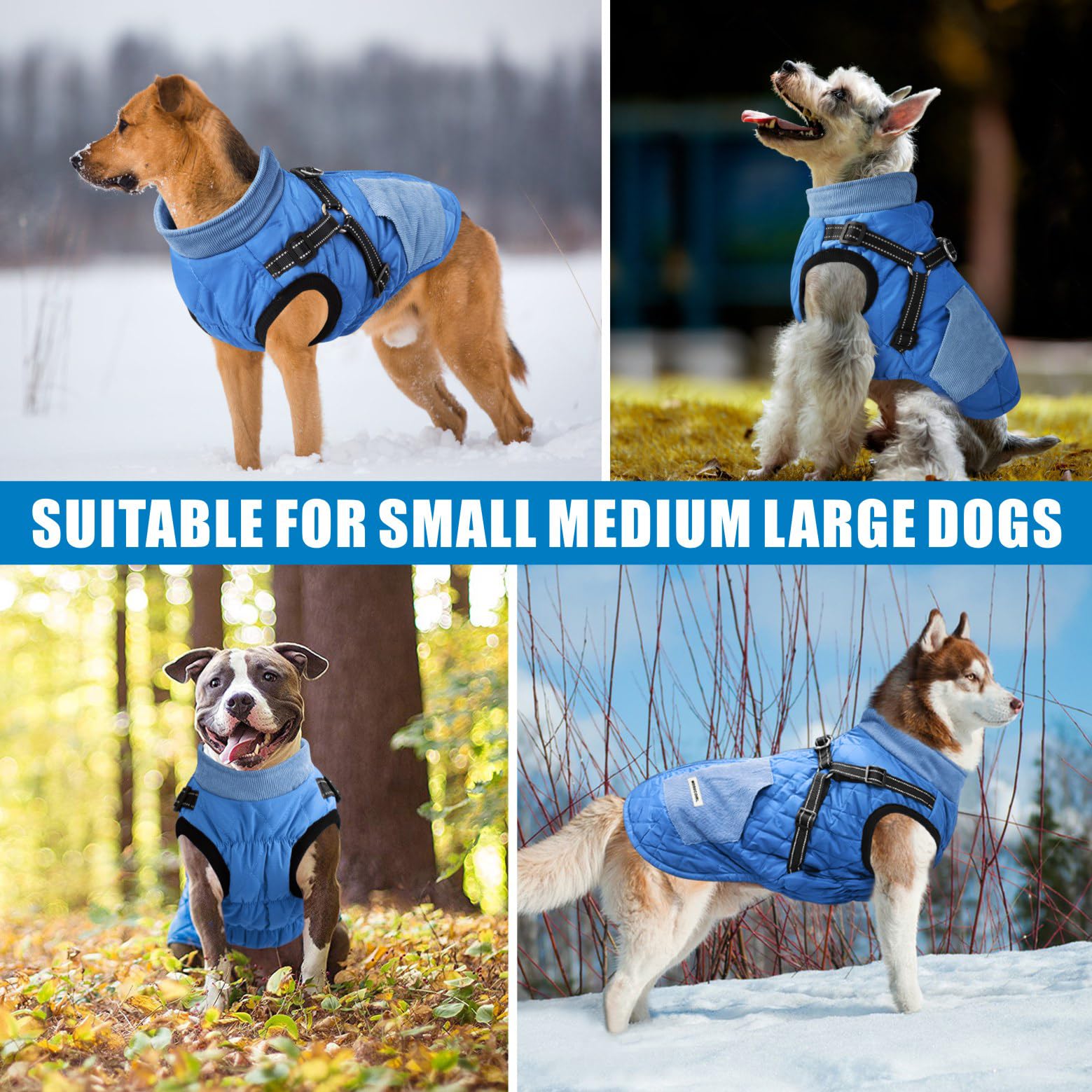 Mosucoirl Warm Dog Coat side view highlights harness-friendly design for leash outings.