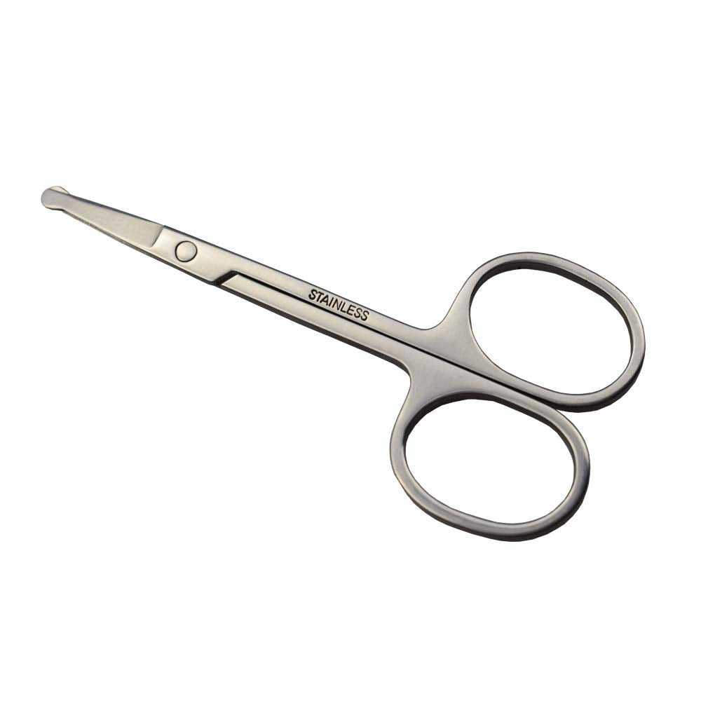 Motanar 3.5-inch round-tip scissors closeup showing safe ball-tipped blades for precise trimming.