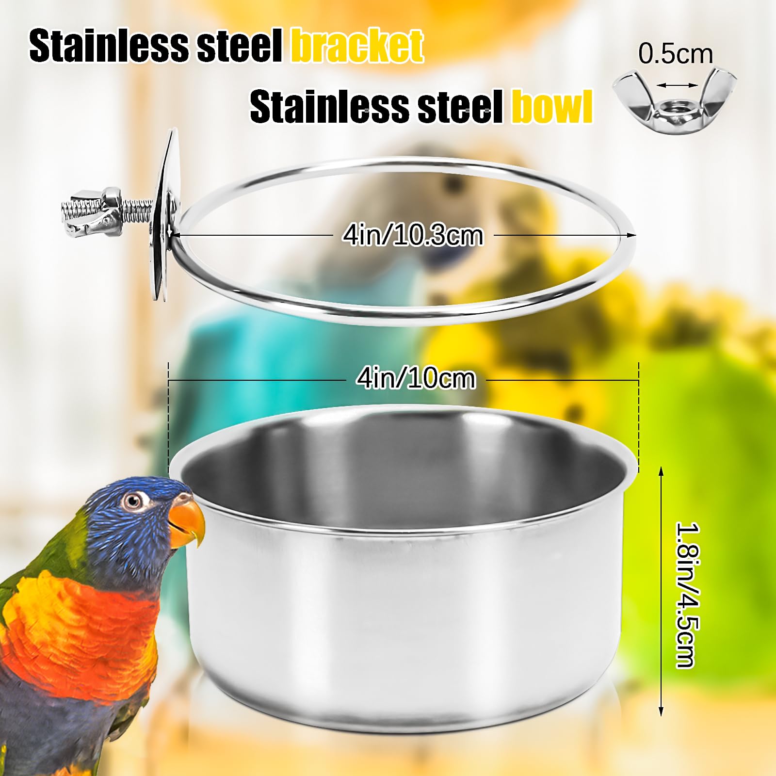 MotBach stainless steel bowls 2-pack showing durable, easy-to-clean feeding cups.