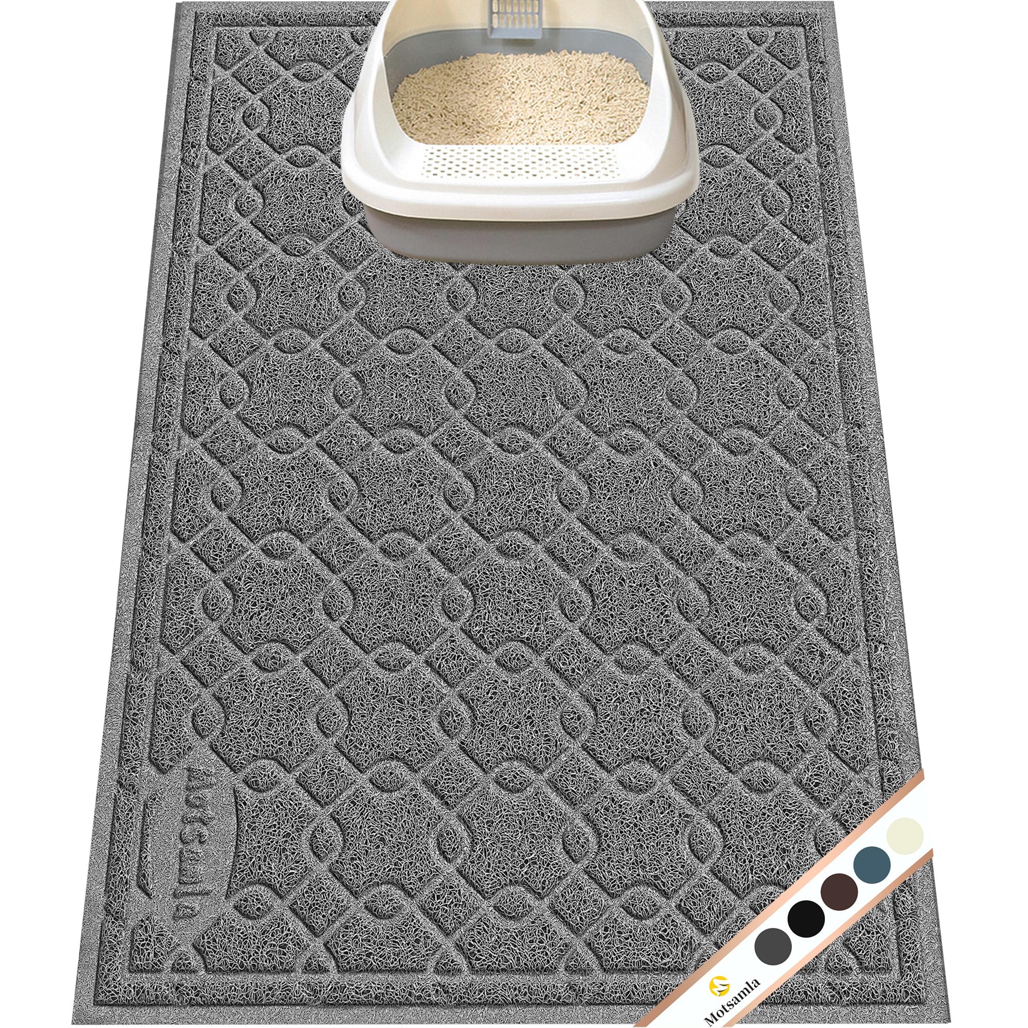 Motsamla Cat Litter Mat large top view shows 35 in by 24 in size for scatter control around the box