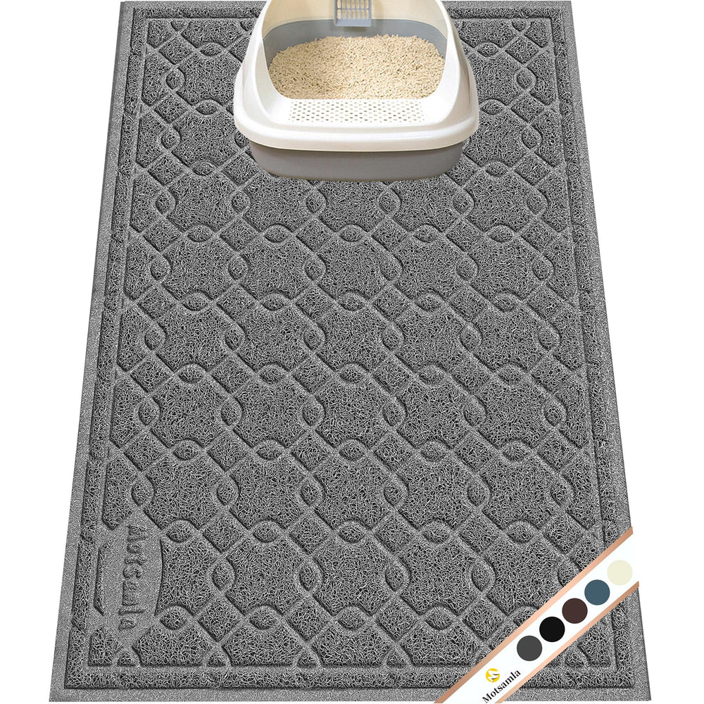 Motsamla Cat Litter Mat large top view shows 35 in by 24 in size for scatter control around the box