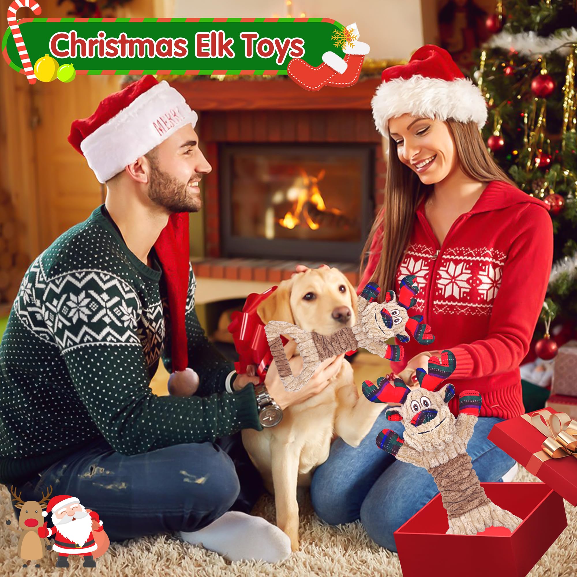 Motsamla Christmas dog toy suitable for puppies through large breeds with durable design.