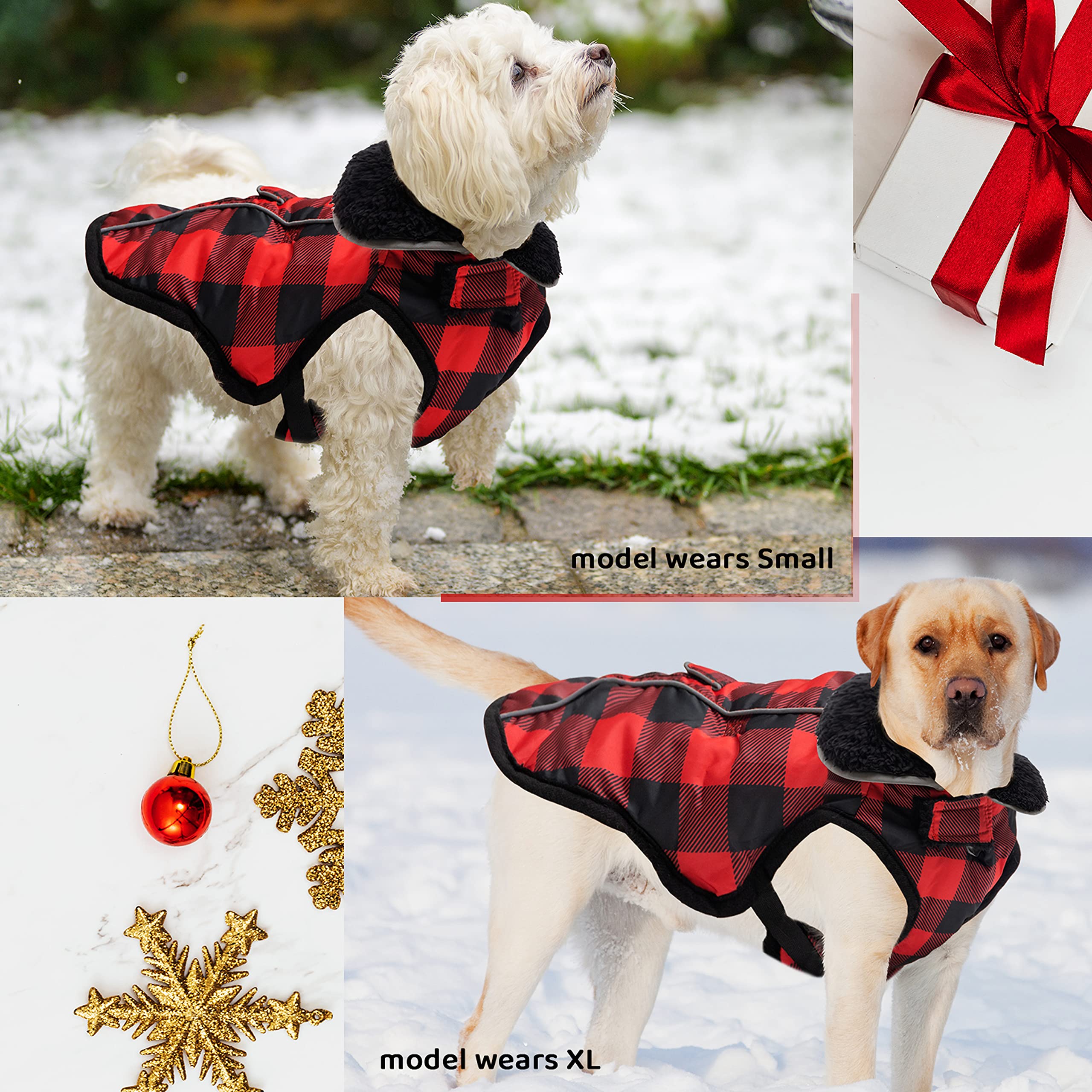 MOTZABO dog winter coat with leash hole back view for harness use.