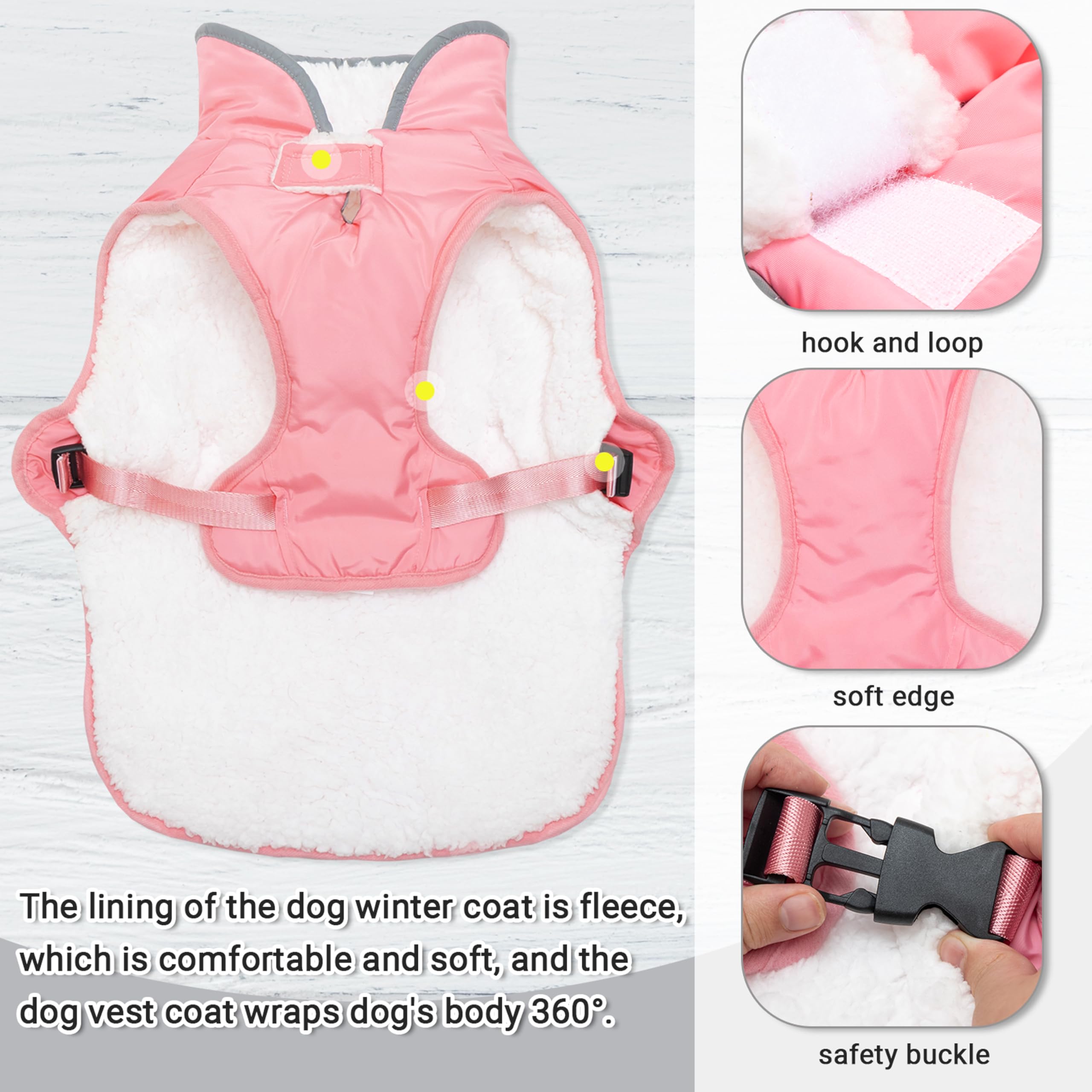 MOTZABO coat features a leash hole and back pocket for hands-free outings.