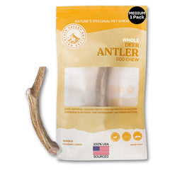 Mountain Valley Antlers pack close-up, durable dog chew for long-lasting entertainment.
