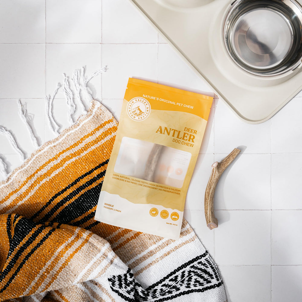 Mountain Valley Antlers USA wild-foraged chews, natural antlers.