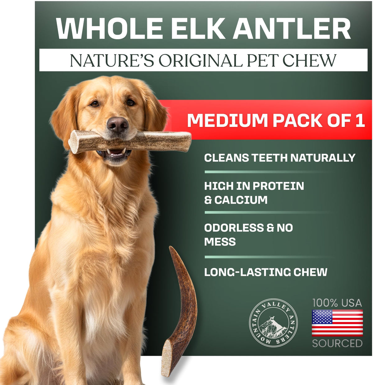 Mountain Valley Elk Antlers dog chew close-up showing natural texture for long-lasting teeth cleaning