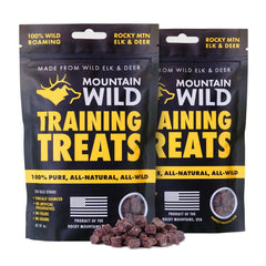 Mountain Wild Training Treats elk-venison protein bag showcases high-value rewards for training