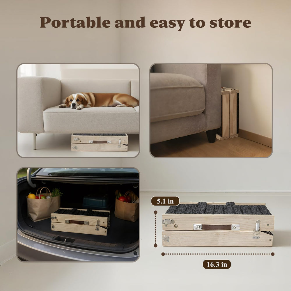 Mousterian dog ramp stored under bed with compact folding