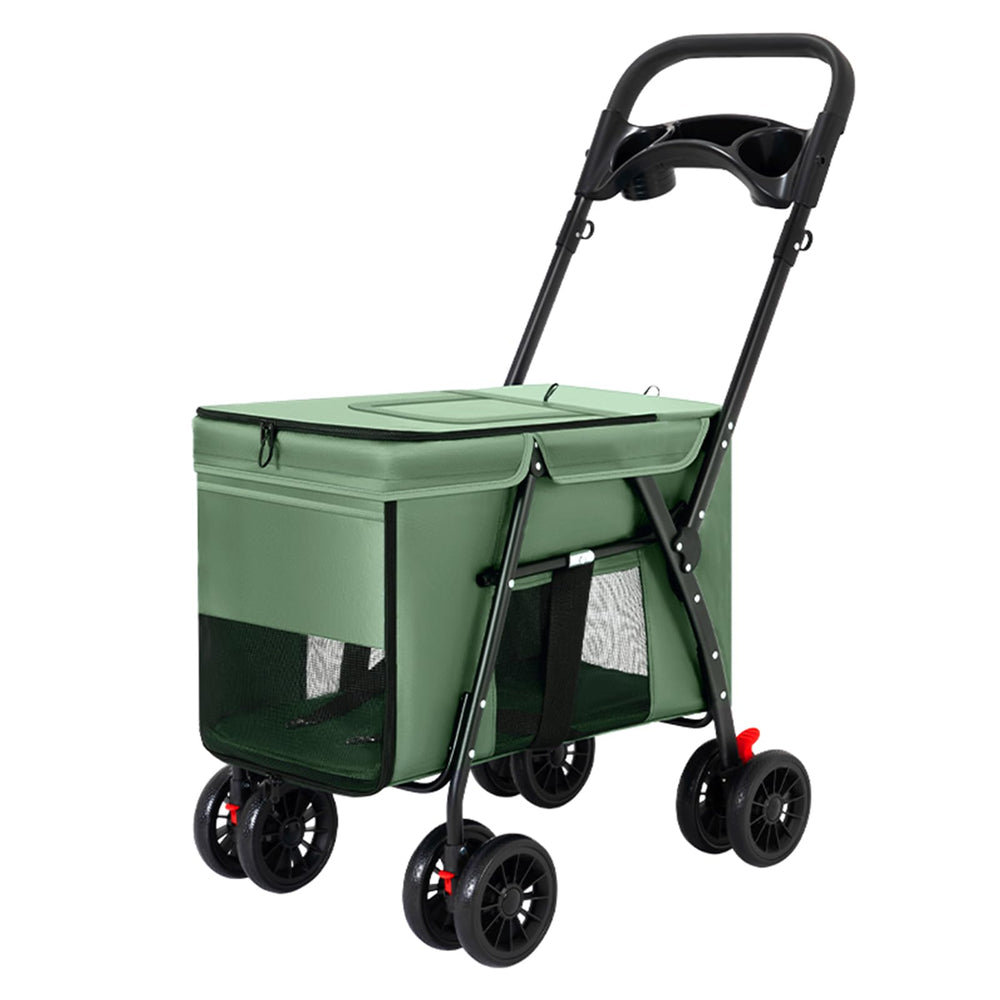 MOV COMPRA pet stroller green front view with roomy interior for travel comfort