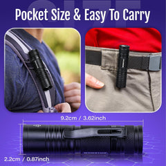 MOWETOO black light UV flashlight compact angle view shows portable design for quick checks