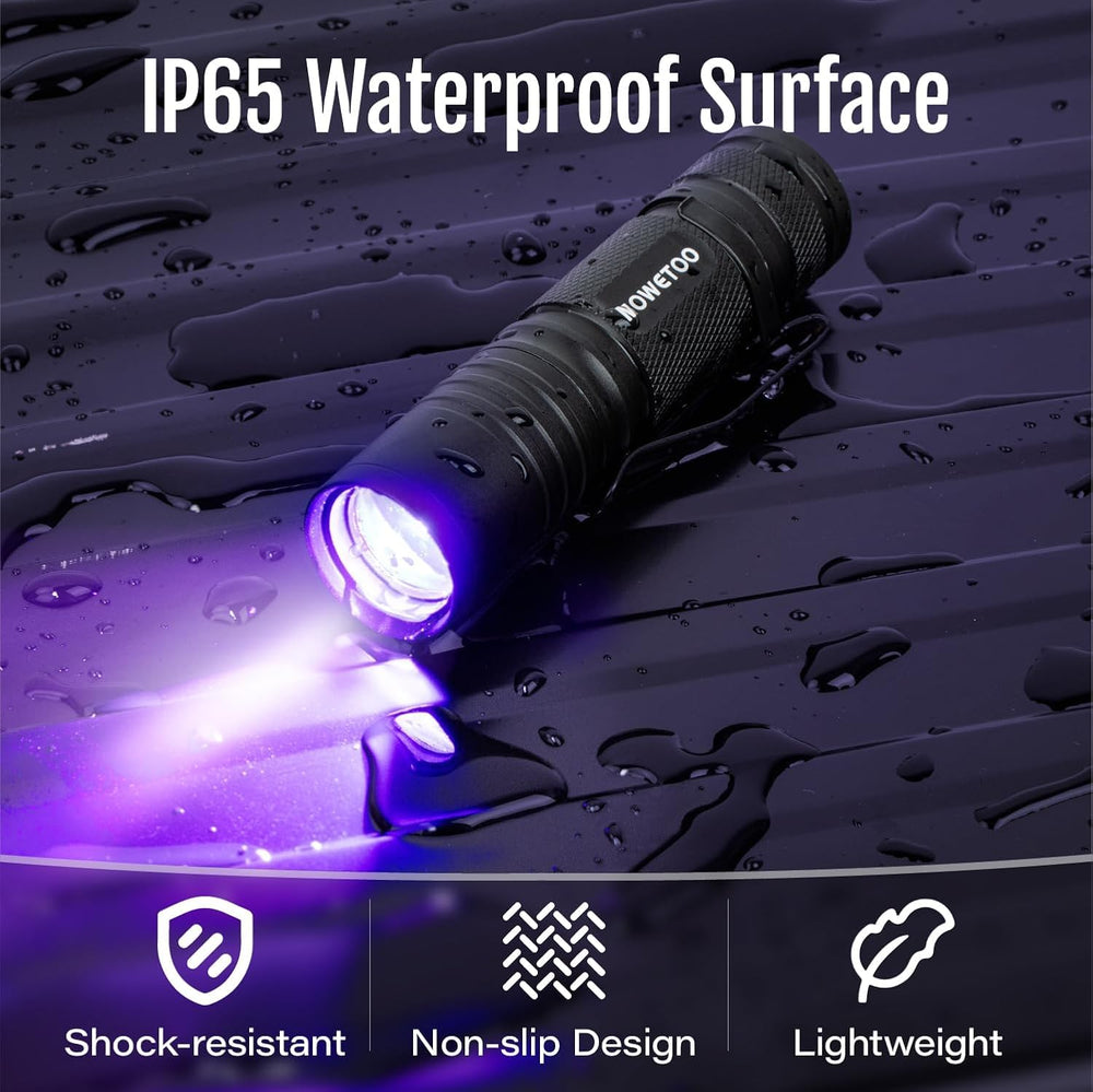 MOWETOO black light UV flashlight pocket-clip demonstrates one-handed access