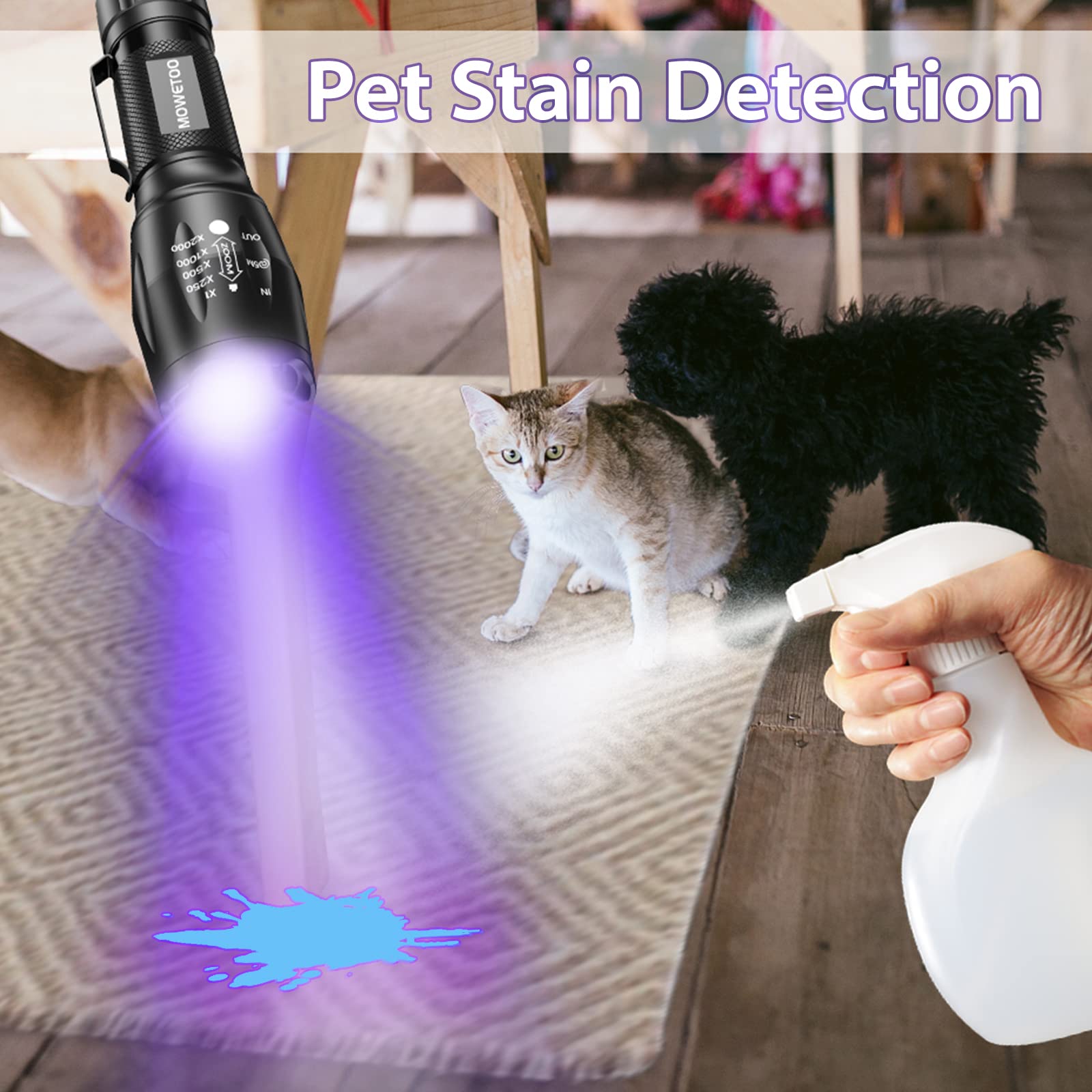 MOWETOO UV flashlight with batteries included delivers immediate testing in dark spaces