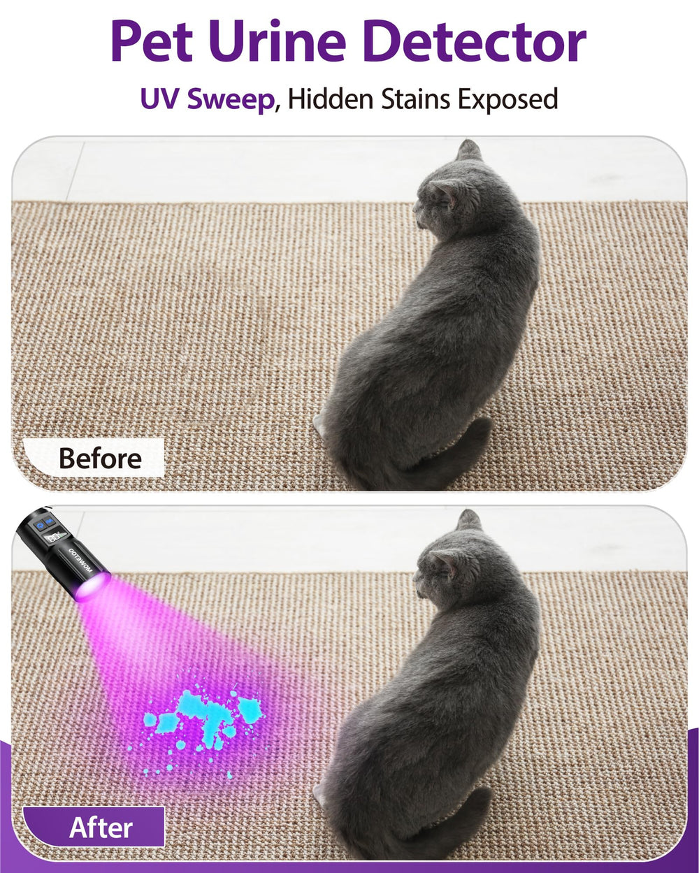 MOWETOO UV flashlight with LCD displays battery life in real time
