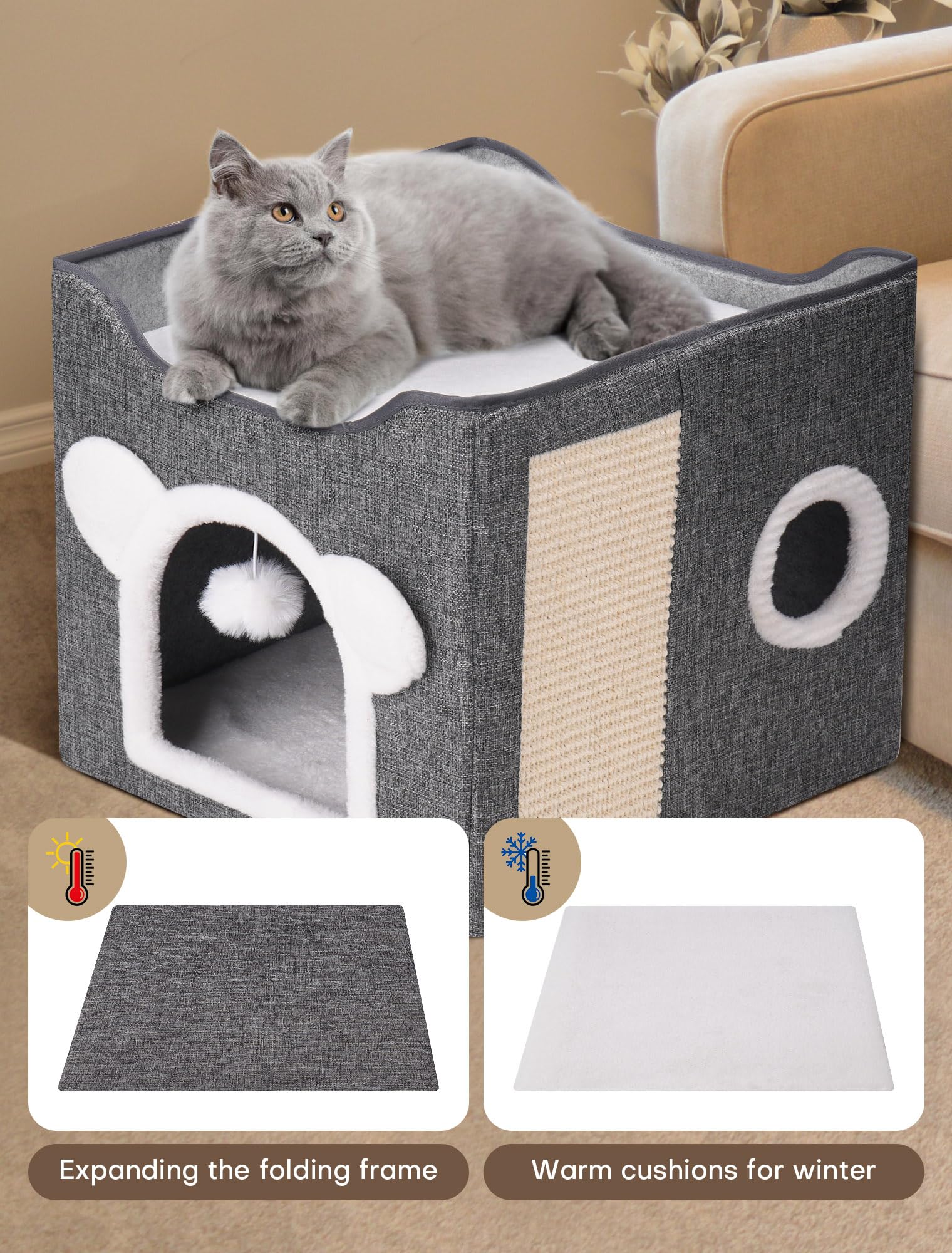 MOYLLOG foldable design keeps the cat bed portable and easy to store.