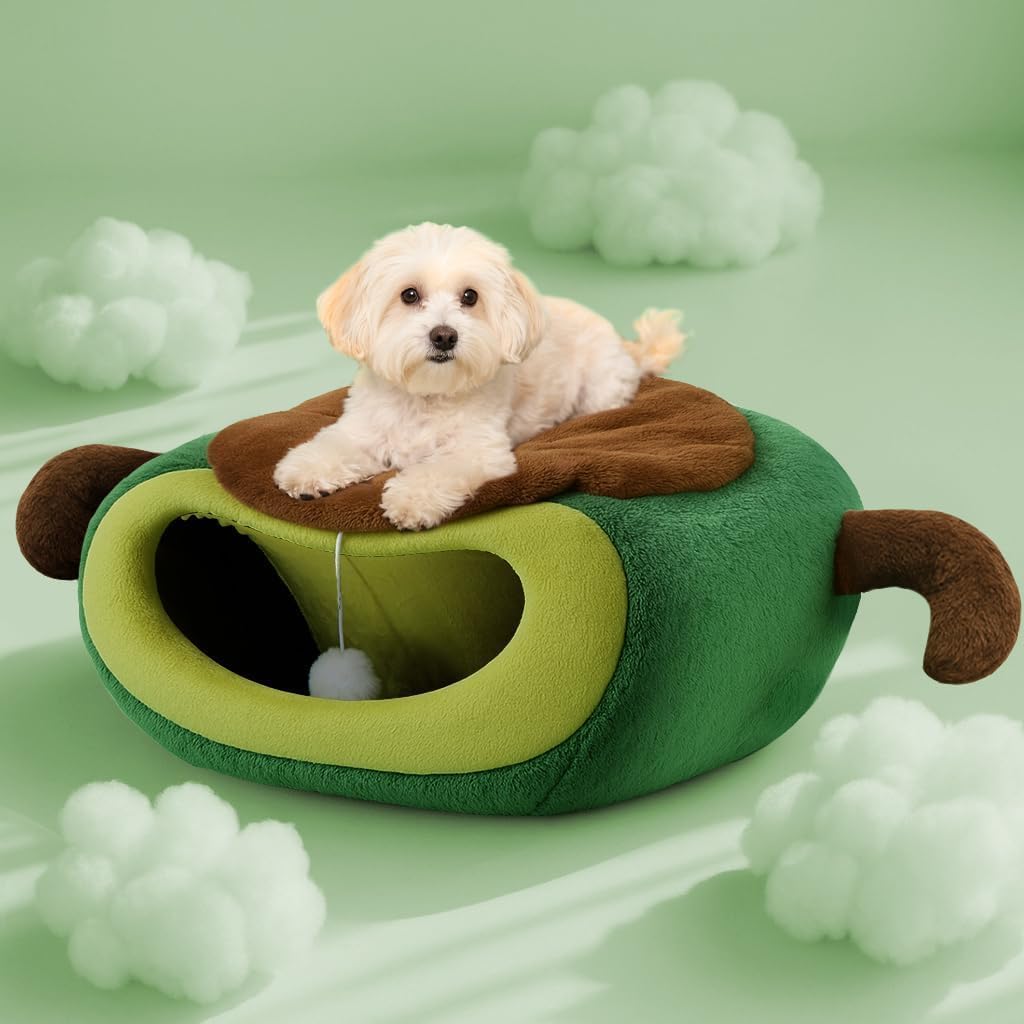 MOYMO avocado cat bed cushion closeup shows soft PP cotton comfort